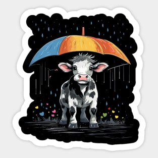 Cow Rainy Day With Umbrella Sticker